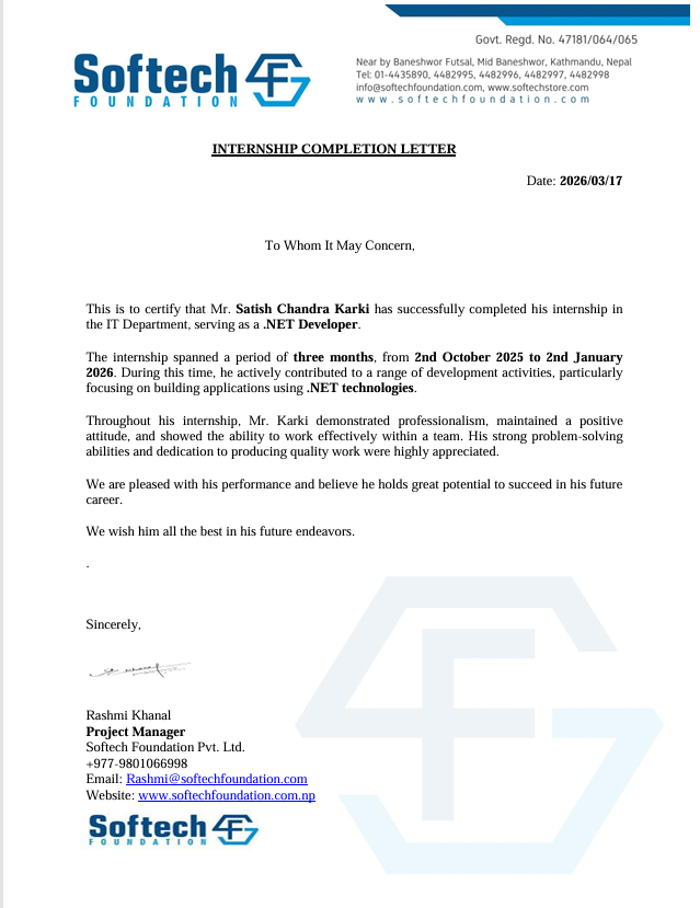 Dotnet Developer Internship Certificate